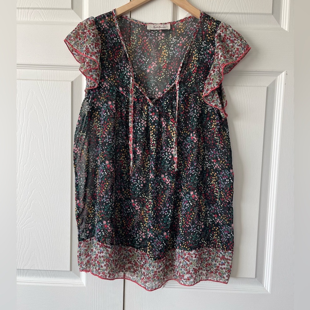 Sushiflower Feminine Multi Floral Print semi sheer blouse
